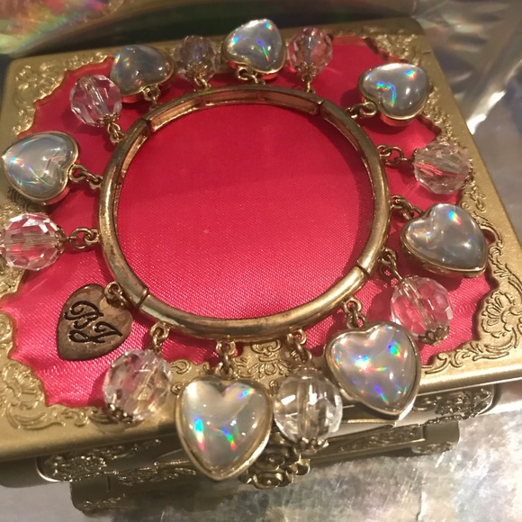 Betsey Johnson pink rose bud heart charm stretch bracelet vintage dollbaby fairy - Picture 4 of 6